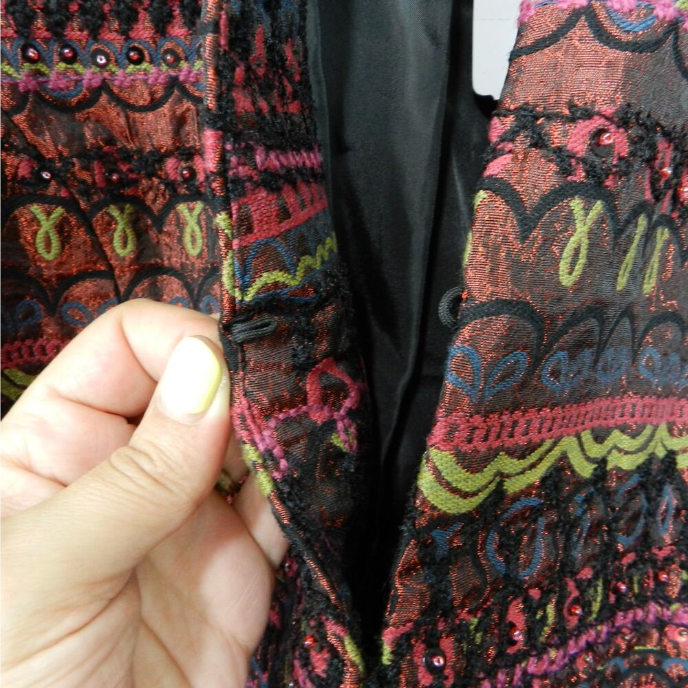 Chico's Jacket Size XL 3 Embroidered Beaded Southwestern Boho Artisan Burgundy - Picture 5 of 12
